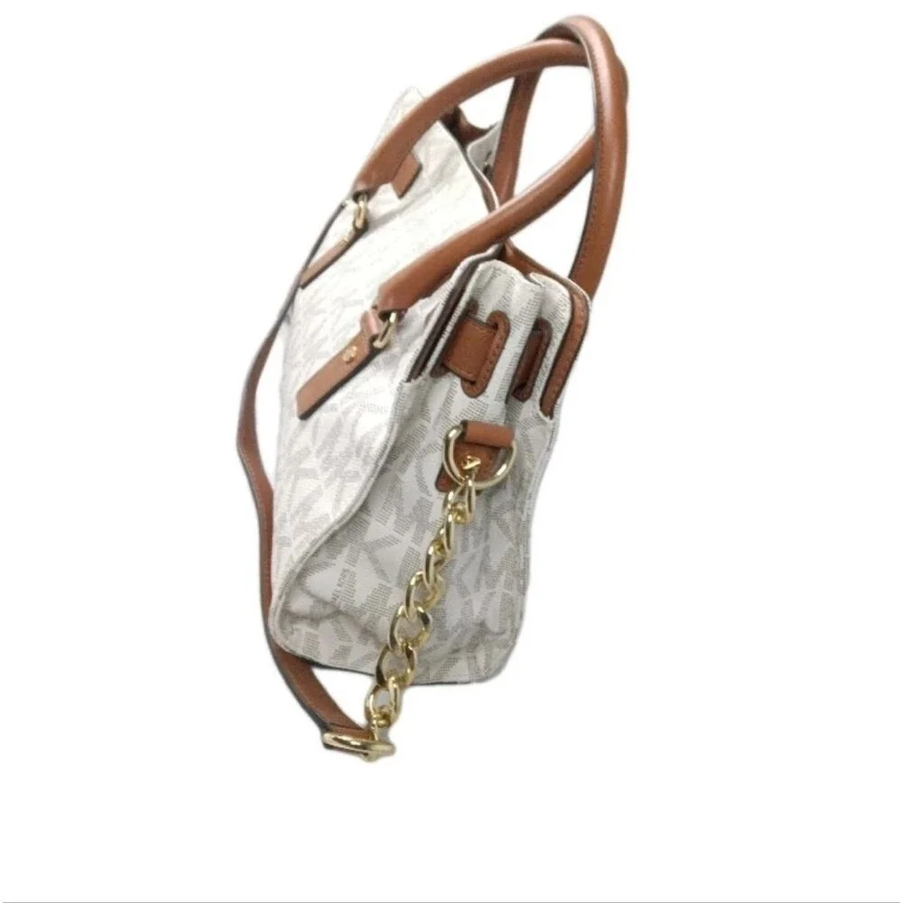 Michael Kors Hamilton Medium Logo Satchel Handbag Signature Vanilla Canvas